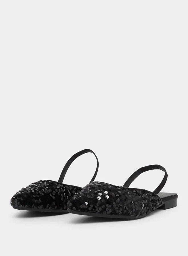 Take Two Black Sequin Flat Sandals